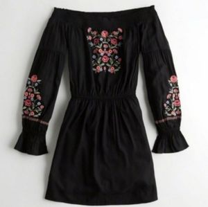 Hollister Black Embroidered Off the Shoulder Dress